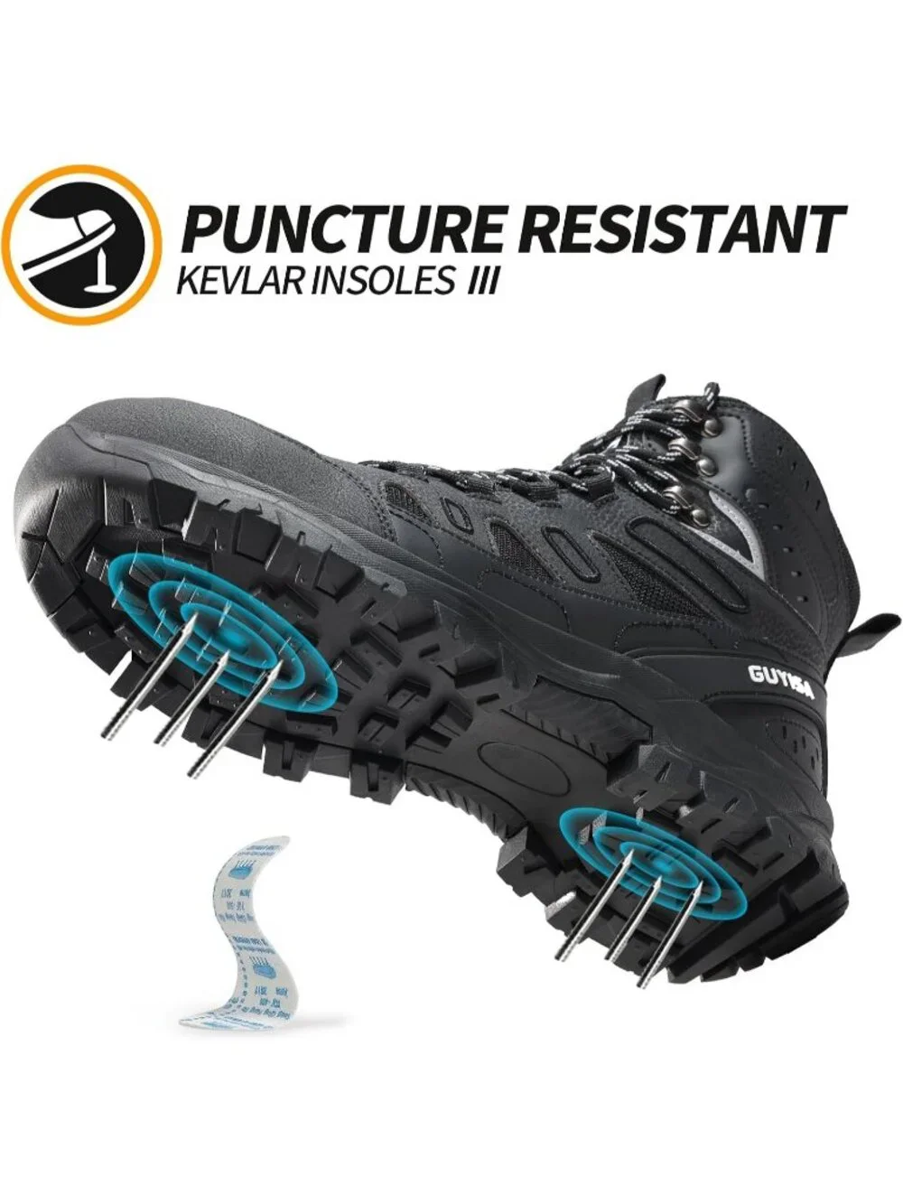 Men's Black Breathable Shoes Casual High Top Steel Toe Non Slip Hiking Boots